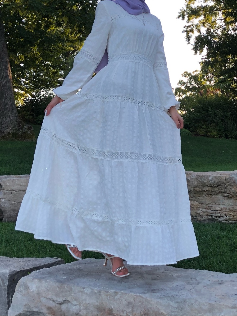 White Long Tiered Maxi Hijab Dress